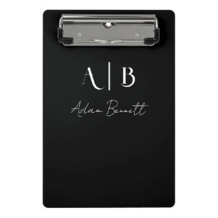 Modern Custom Monogram Initials Name Black Mini Klemmbrett