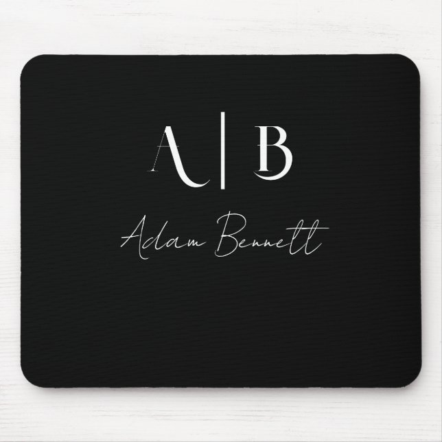 Modern Custom Monogram Initials Name Black Mousepad (Vorne)