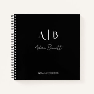 Modern Custom Monogram Initials Name Black Notizbuch