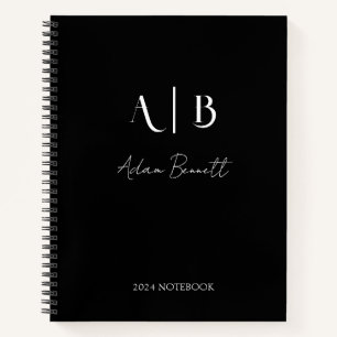 Modern Custom Monogram Initials Name Black Notizbuch