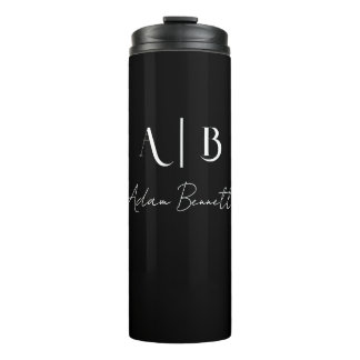 Modern Custom Monogram Initials Name Black Thermosbecher