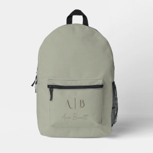Modern Custom Monogram Initials Name Dusty Sage Bedruckter Rucksack