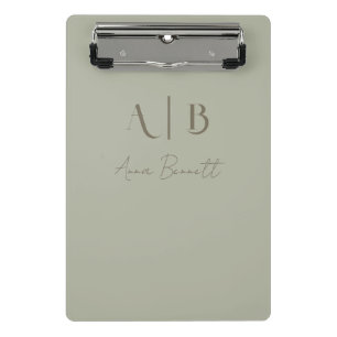 Modern Custom Monogram Initials Name Dusty Sage Mini Klemmbrett