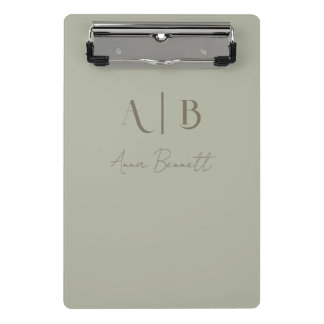 Modern Custom Monogram Initials Name Dusty Sage Mini Klemmbrett
