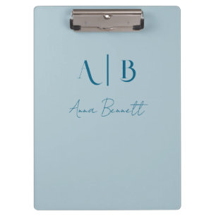 Modern Custom Monogram Initials Name Pastel Blue Klemmbrett