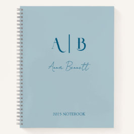 Modern Custom Monogram Initials Name Pastel Blue Notizbuch