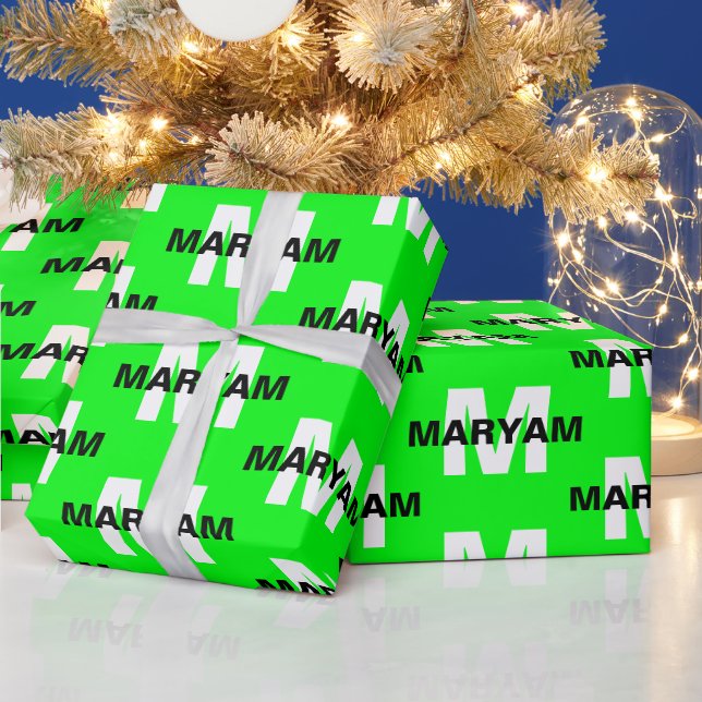 Modern Custom Monogram Name Bright Green Gift Geschenkpapier (Feiertage)