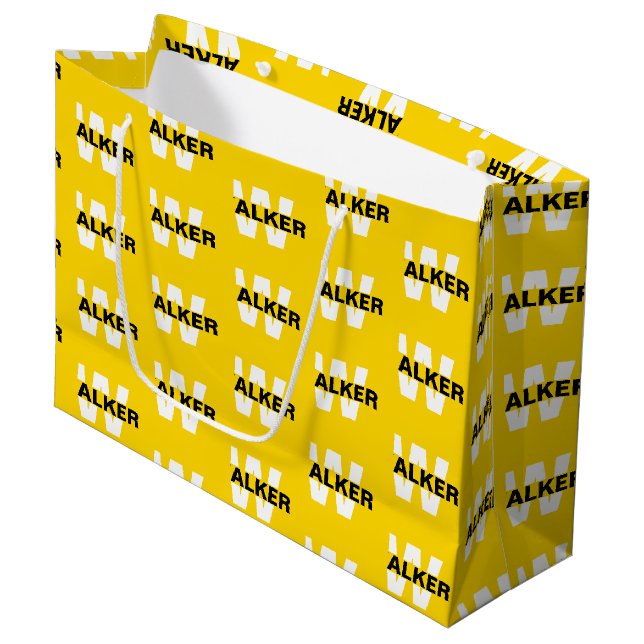 Modern Custom Monogram Name Gold Geschenktasche Große Geschenktüte (Vorderseite Schrägansicht)