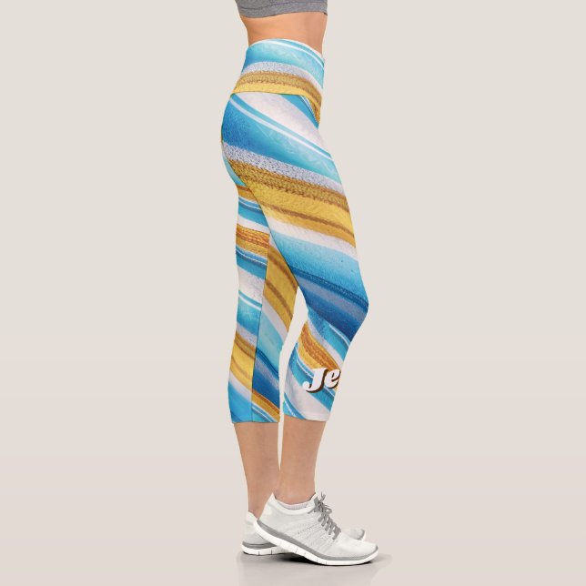 Modern Custom Name Fun Blue Soft Gelb Capri Leggings (Rechts)
