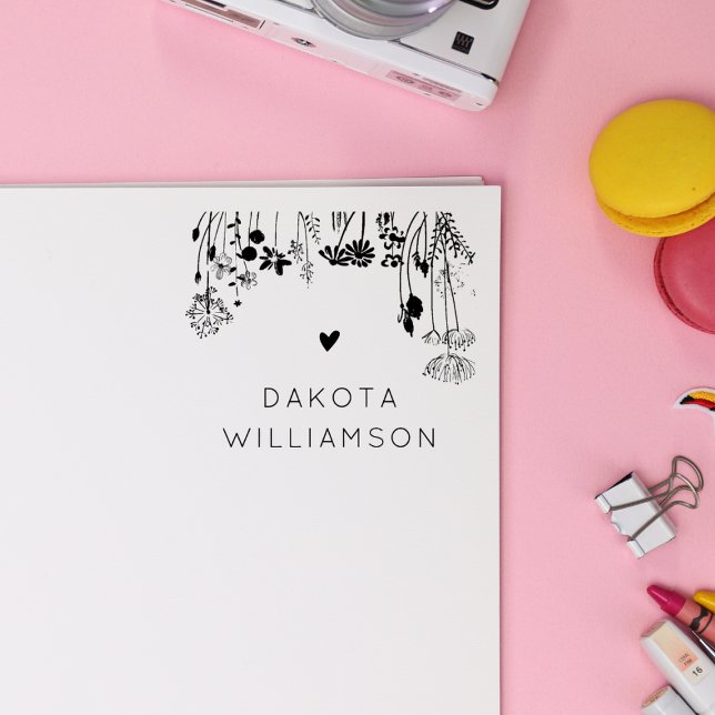 Modern Custom Name Heart Rustic Wildflowers Gummistempel (Von Creator hochgeladen)