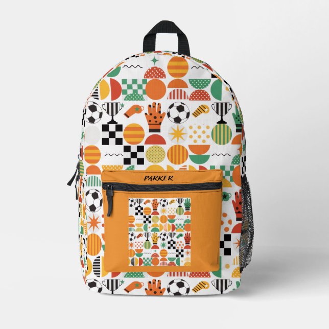 Modern Custom Name Soccer Football Pattern Printed Bedruckter Rucksack (Vorderseite)