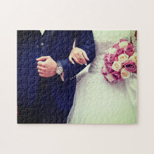Modern Custom Newlywed Chic Wedding Couple Photo Puzzle
