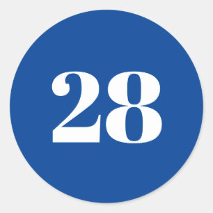 Modern Custom number, date, blue white Runder Aufkleber