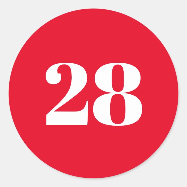 Modern Custom number, date, red white Runder Aufkleber (Vorderseite)