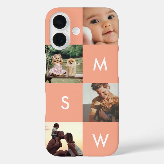 Modern Custom Photo Collage Monogram | Pink  Case-Mate iPhone Hülle (Rückseite)
