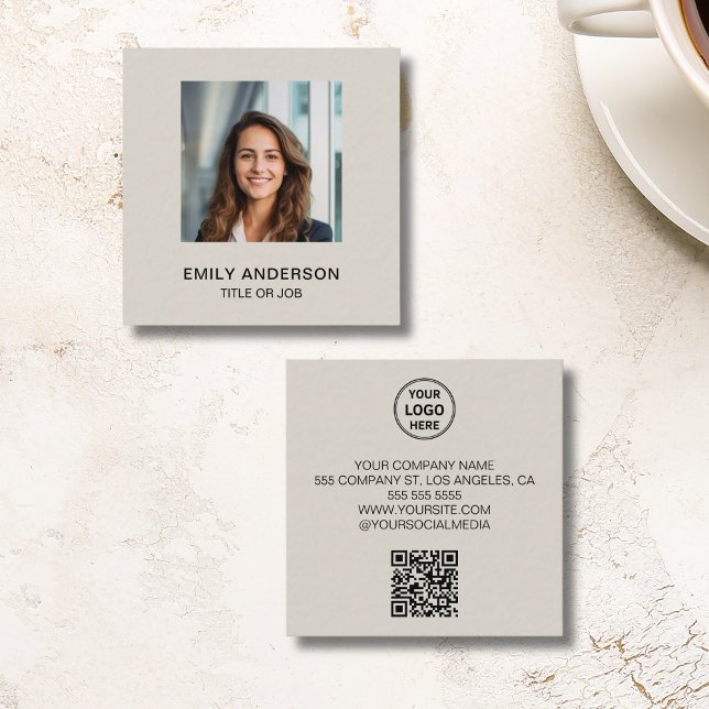 Modern Custom Photo Logo QR Corporate Quadratische Visitenkarte (Modern Custom Photo Logo QR Corporate Square Business Card)