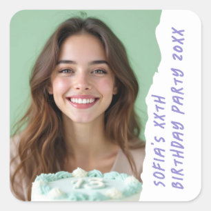 Modern Custom Pic Name Jahr Geburtstagsparty jedes Quadratischer Aufkleber