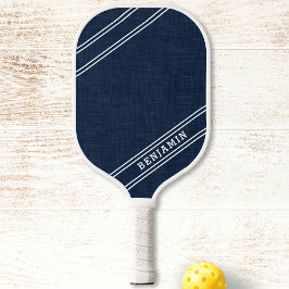 Modern Custom Player Name White Stripes Dark Blue Pickleball Schläger
