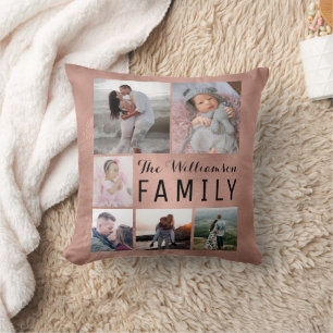 Modern Custom Rose Gold White Family Foto Collage Kissen