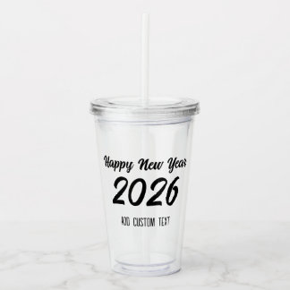 Modern Custom Script 2026 Happy New Year Acryltrinkbecher