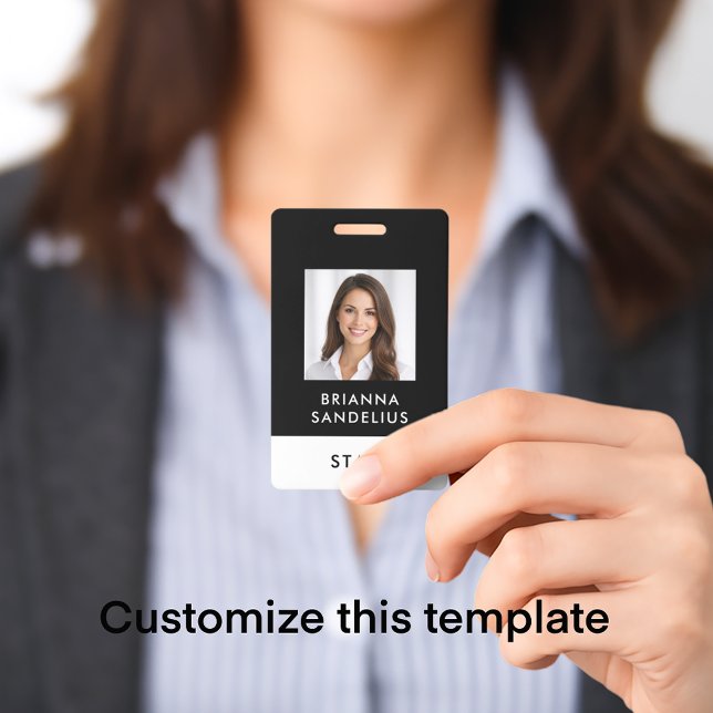 Modern Custom Script Black & White Photo ID Name Ausweis (Personalize this ID badge template with your photo and name and custom text. Modern black & white.
)
