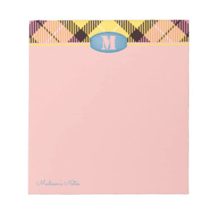 Modern Custom Script Monogram Tartan Jeans Pink Notizblock