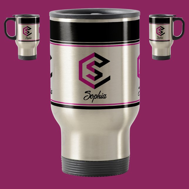 Modern Custom Stylish Name Monogram Reisebecher (Von Creator hochgeladen)