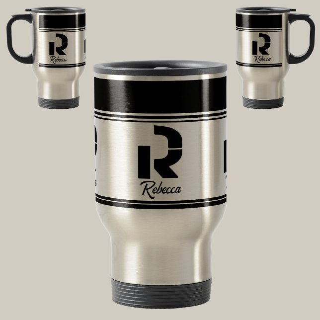 Modern Custom Stylish Name Monogram Reisebecher (Von Creator hochgeladen)