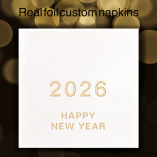 Modern Custom Text Happy New Year 2026 Party Gold Servietten Mit Folie