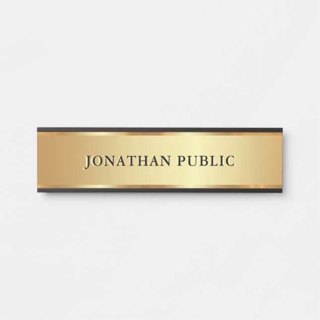 Modern Custom Text Name Luxury Black & Gold Türschild (Vorderseite )