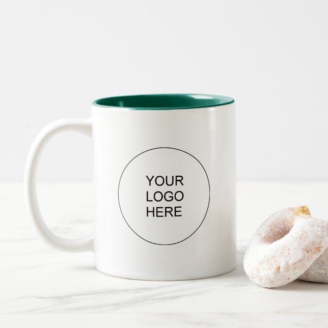 Modern Custom Upload Your Company Logo Green White Zweifarbige Tasse (Mit Donut)