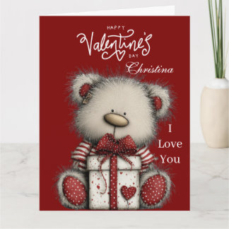 Modern Cute Bear Happy Valentines Day Custom Name  Karte
