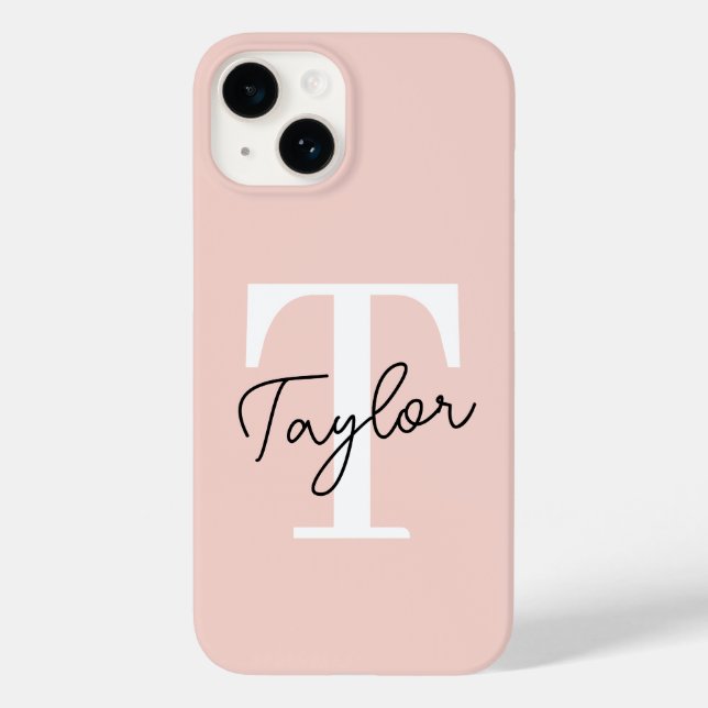 Modern Cute Blush Pink Monogram Name Girly Script Case-Mate iPhone Hülle (Rückseite)