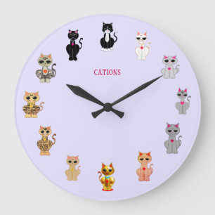Modern Cute Cartoon Cats Große Wanduhr