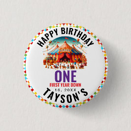 Modern Cute Circus Carnival 1st Birthday Button