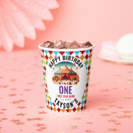 Modern Cute Circus Carnival 1st Birthday Pappbecher