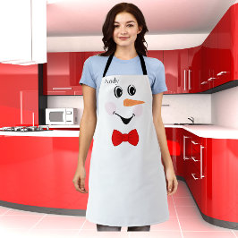 Modern Cute Custom Snowman face apron red bow tie Schürze