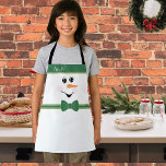 Modern Cute Custom Snowman Face Green Hat Bowtie  Schürze<br><div class="desc">Modern Cute Custom Snowman Face with Dark Christmas Green Hat  and  Bowtie</div>