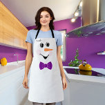 Modern Cute Custom Snowman Face Purple Bowtie Schürze<br><div class="desc">Modern Cute Custom Snowman Face Purple Bowtie</div>