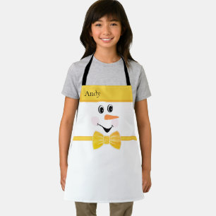 Modern Cute Custom Snowman face Yellow Gold Bow  Schürze