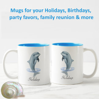 Modern Cute Dolphin, Script and Monogram Zweifarbige Tasse