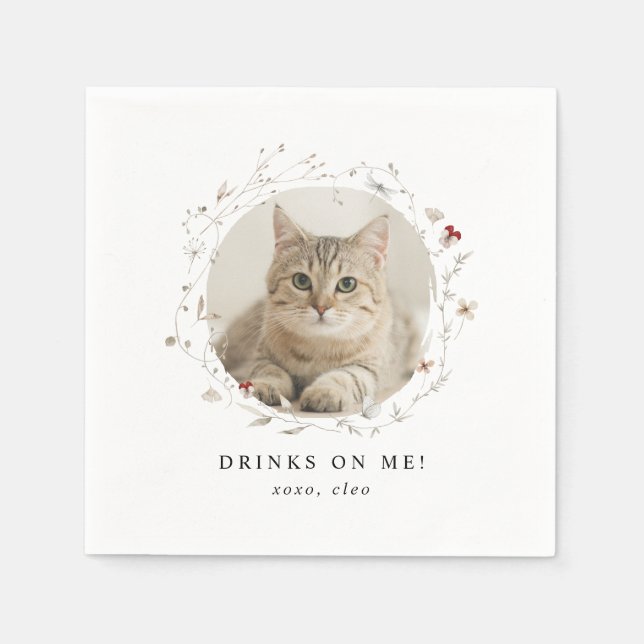 Modern Cute Drinks on Me Pet Photo Wedding Serviette (Vorderseite)
