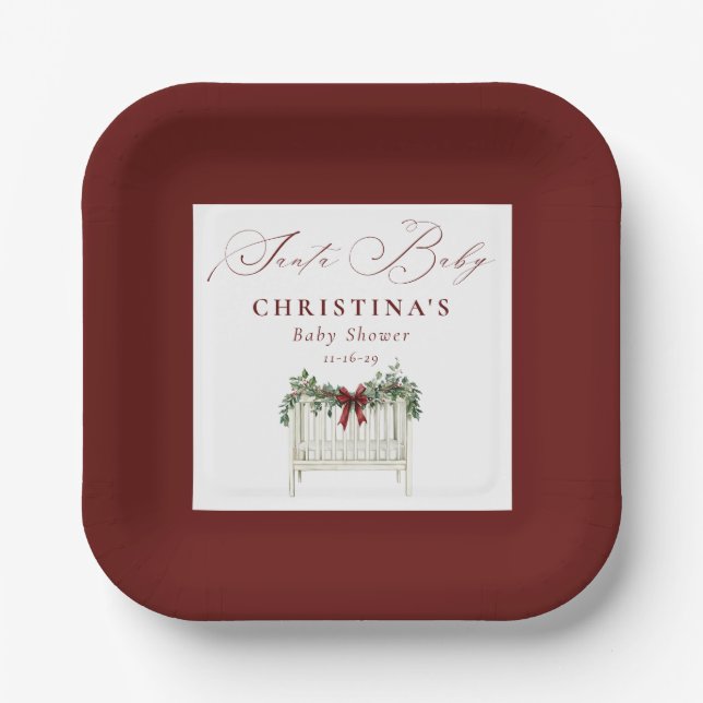 Modern Cute Elegant Santa Baby Baby Shower  Pappteller (Vorderseite)