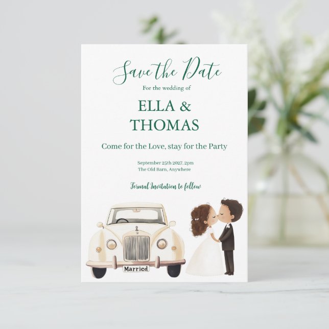 Modern Cute Emerald Green  Save The Date (Stehend Vorderseite)