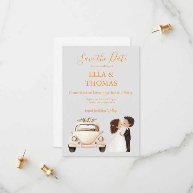 Modern Cute Marigold Text  Save The Date (Vorderseite/Rückseite Beispiel)