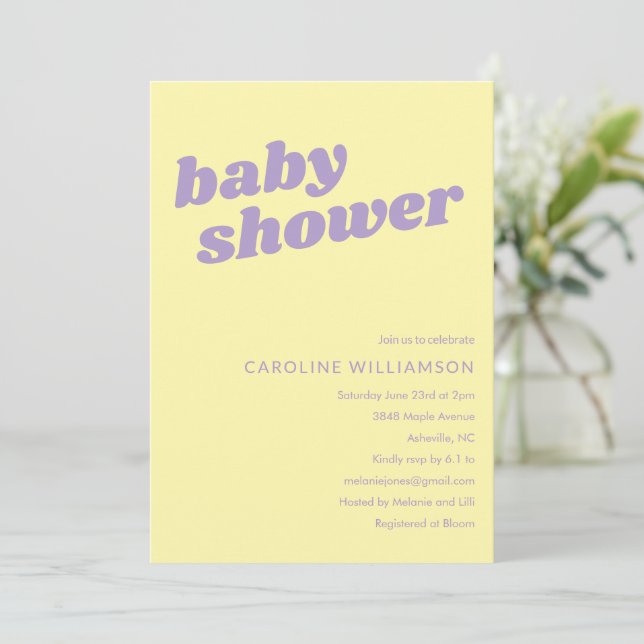 Modern Cute Pastel Yellow Retro Baby Shower  Einladung (Stehend Vorderseite)