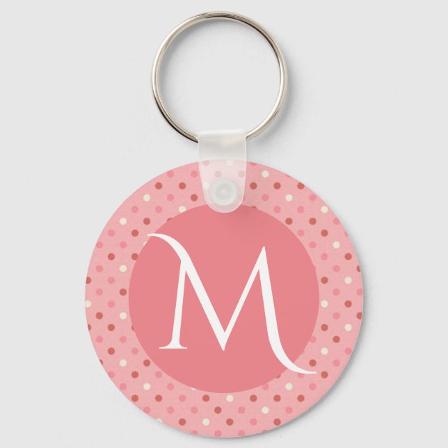 Modern Cute Pink Dotty Monogram Schlüsselanhänger (Vorderseite)
