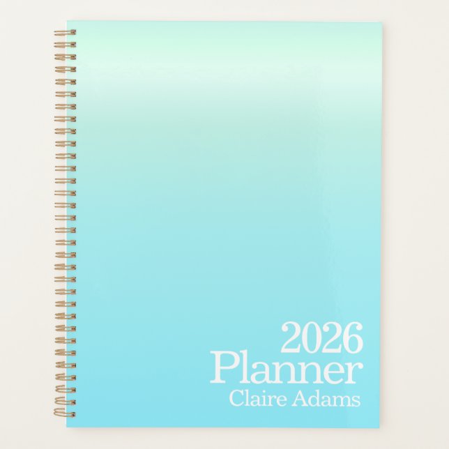Modern Cyan Blue Ombre Planner Planer (Vorderseite)
