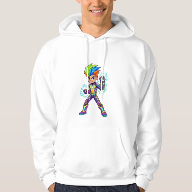 Modern Cyberpunk Anime Boy & Majestic Golden Lion  Hoodie (Vorderseite)