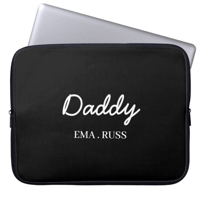 Modern Dad Kids Names Father’s Day Script Black Laptopschutzhülle (Vorderseite)
